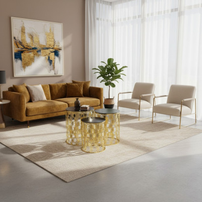 Gruppe Beistelltische Kaffeetische Sofatische 3tlg Couchtische Gold