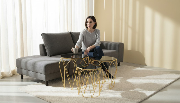 Beistelltische Komplette Kaffeetische Sofatische 3tlg Couchtische Gold