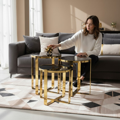 Gruppe Beistelltische Kaffeetische Sofatische 3tlg Couchtische Gold
