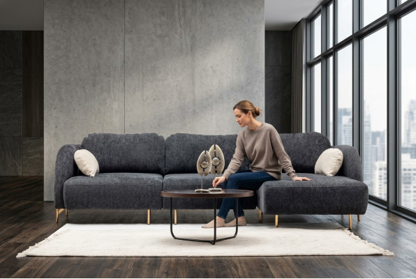 Ecksofa L form Polstersofa Stoffsofa Couch Grau Sofa Liege Stoff