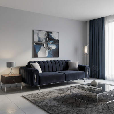Design třímístná černá pohovka, potah ze tkaniny, 3místná pohovka