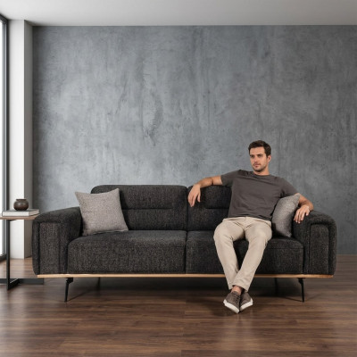 Tkaninová pohovka Design třímístná šedá Pohovka 3M Polštářová pohovka Gauč