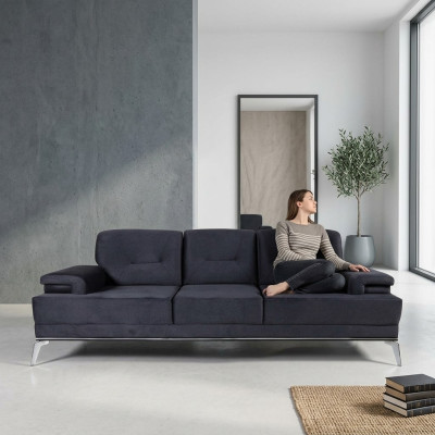 Pohovka třímístná látková designová modrá pohovka 3místná sedací souprava
