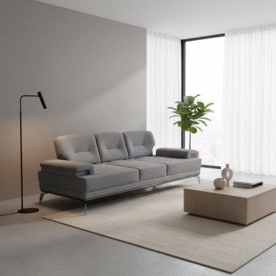 Pohovka Tkaninová pohovka Design Třísedadlová Šedá 3místná Pohovka Kanape.