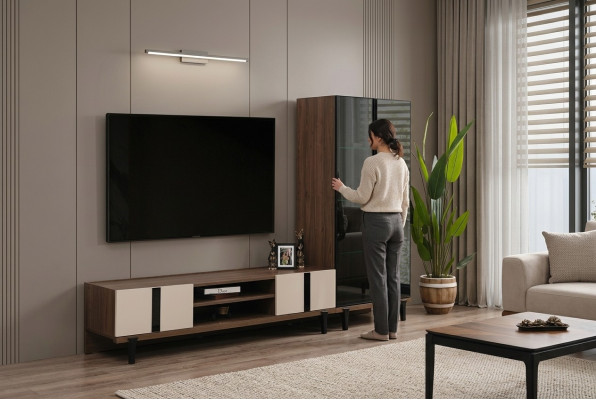 Designová obývací souprava, elegantní TV stojan, luxusní nízký stolek, dvoudílný.