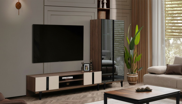 Designová obývací souprava, elegantní TV stojan, luxusní nízký stolek, dvoudílný.