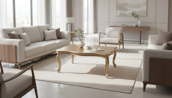 Goldener Couchtisch Tisch Beistelltisch Kaffeetisch Luxus Holz Design Modern