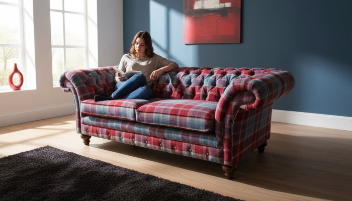 Chesterfield Modern 3 Sitzer Designer Sofa Luxus Polster Couch Stoff Textil Neu