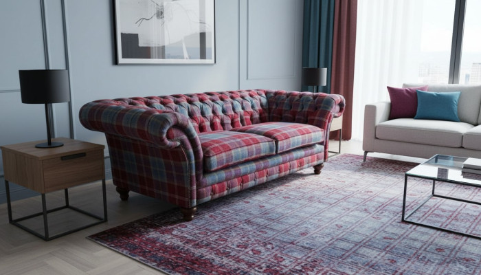 Chesterfield Modern 3 Sitzer Designer Sofa Luxus Polster Couch Stoff Textil Neu