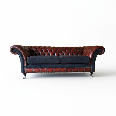 Modern Design Wohnzimmer Sofa 3 Sitzer Braun Chesterfield Couch Leder Polster Textil Neu