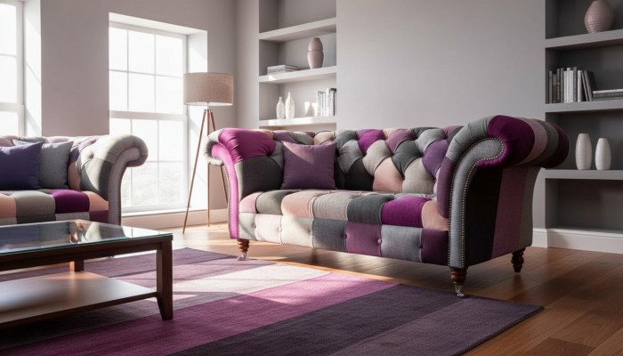 Chesterfield látková pohovka gauč potah design 2místná textilní sedací soupravy šedá.