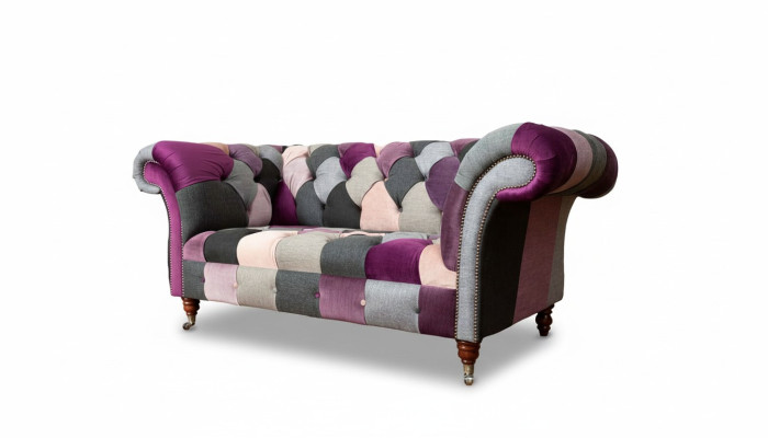 Chesterfield látková pohovka gauč potah design 2místná textilní sedací soupravy šedá.