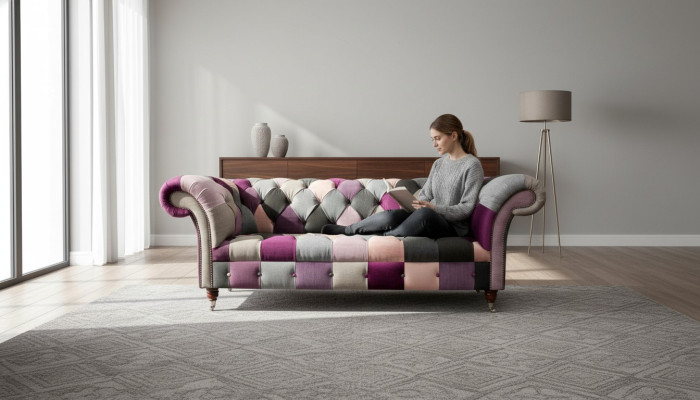 Chesterfield Design Polster Luxus Sitz Sofa Couch Grün Textil 3 Sitzer