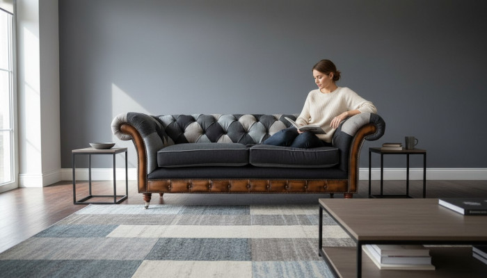 Design Polster Sofa 3 Sitzer Couch Luxus Klassische Textil Chesterfield