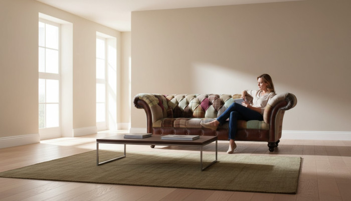 Farbenfrohes Designer-Sofa im Chesterfield-Design mit drei Sitzplätzen