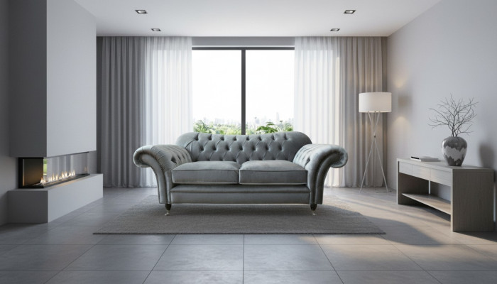 Chesterfield Sofa 2 Sitzer Polster Designer Couchen Sofas Grau Neu