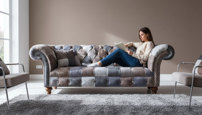 Dreisitzer Sofa Sitzpolster Chesterfield Stoff Couch Modern Möbel Neu