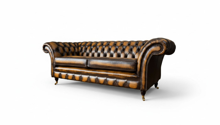 Hnědá pohovka 3místná pohovka designu Chesterfield polstrování kůží Nová