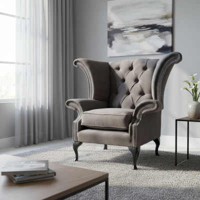 Křeslo sešity Chesterfield látkový obývací pokoj Polyester Design Šedá