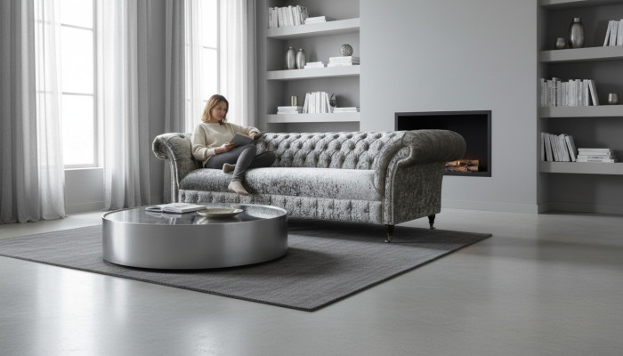 Dreisitzer Couch Chesterfield Couch Samt Polster Sofas Wohnzimmer Neu