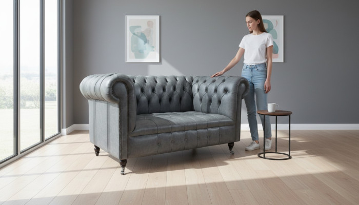 Chesterfield Sofa Couch Vypinací Pohovky Klasický 2 Sedák Sedadlo Kůže
