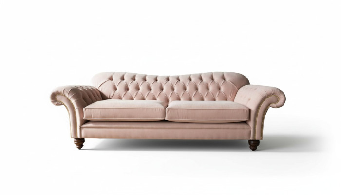 Sofa 3 Sitzer Chesterfield Couch Sitz Textil Stoff Couchen Rosa Polster
