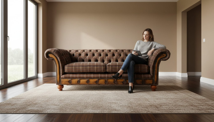 Chesterfield 3 Sitzer Couch Polster Textil Couchen Wohnzimmer Sofa Neu