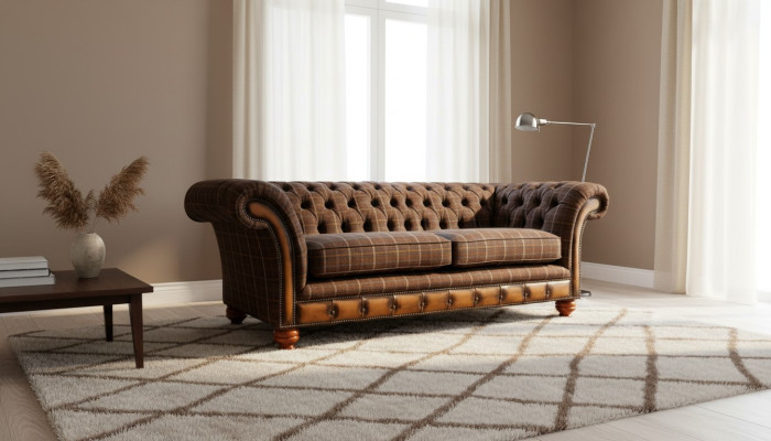Chesterfield 3 Sitzer Couch Polster Textil Couchen Wohnzimmer Sofa Neu