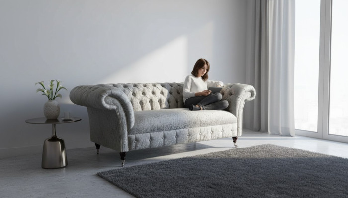 Chesterfield Design Sofa Couch 2 Sitzer Polster Grau Sofas Couchen Neu