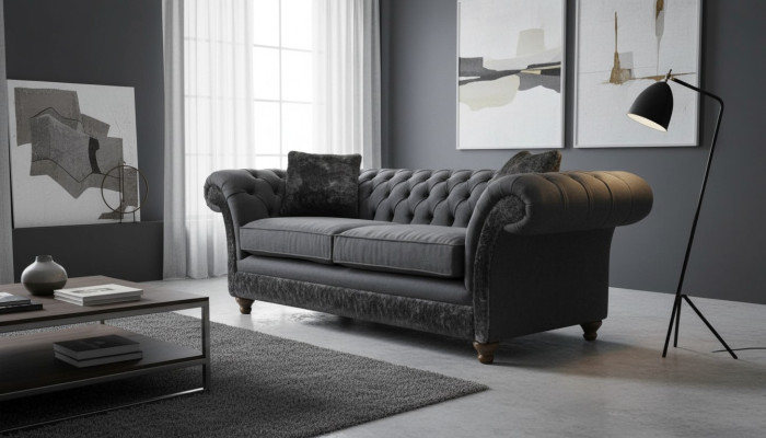 Sofa 3 Sitzer Couch Textil Sofa Grau Design Möbel Sofas Couchen Chesterfield