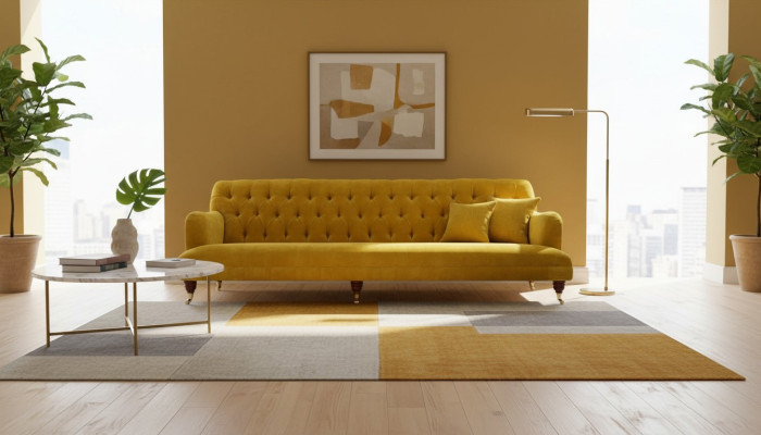Design Chesterfield Chesterfield Textil Gelb 5 Sitzer Couch Polster Neu