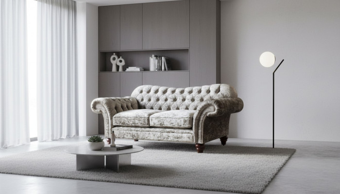 Chesterfield polštář textilní pohovka 2místná pohovka. Luxusní designová textilní pohovka.