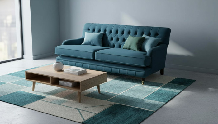 Chesterfield Design Luxus Pohovka 3 místná modrá textilie Nová