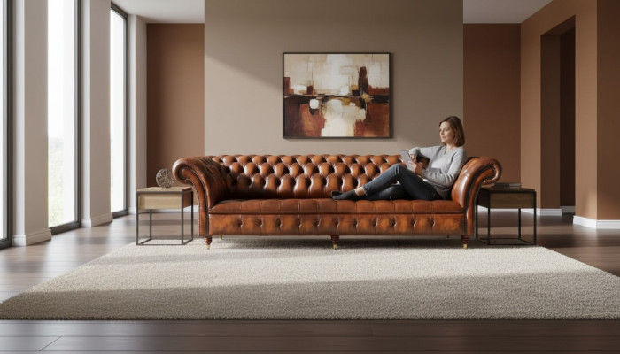 Sofa 4 Sitzer Chesterfield Design Luxus Sofa Polster Couch Neu Braun
