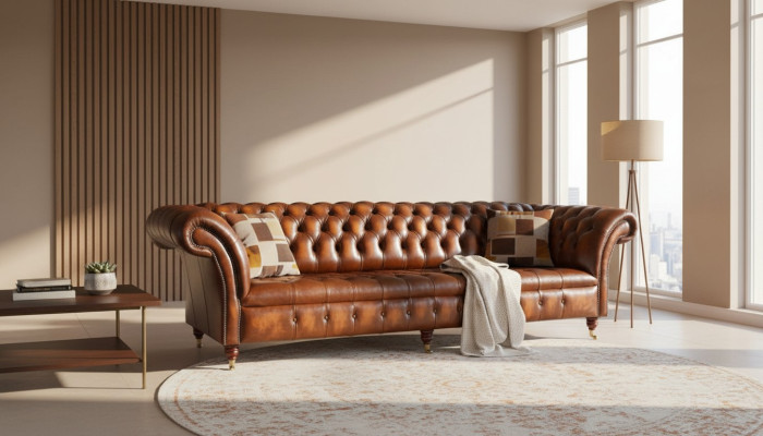 Sofa 4 Sitzer Chesterfield Design Luxus Sofa Polster Couch Neu Braun