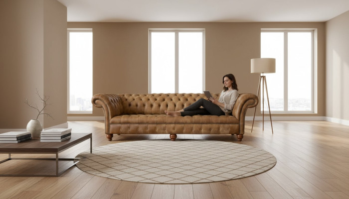 Sofa 4 Sitzer Chesterfield Polster Wohnzimmer Design Luxus Holz Neu