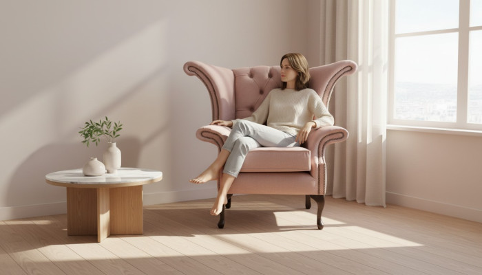 Ohrensessel Sessel Samt Design Polster Sofa Chesterfield Textil Möbel