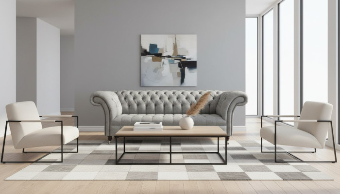 Chesterfield 3 Sitzer Sofa Grau Design Couchen Polster Sofas Couchen