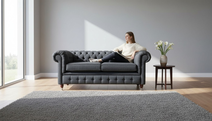 Chesterfield Couch Polster Möbel Zweisitzer Couchen Sofas Stoff Grau