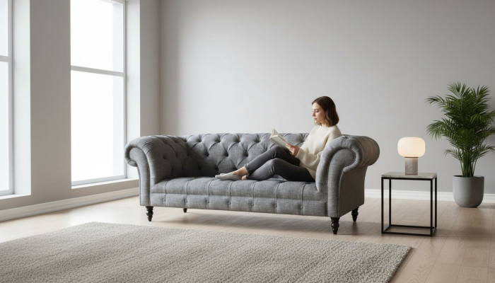 Chesterfield Couch Sofa Polster 3 Sitzer Couchen Sitz Sofas Grau Neu