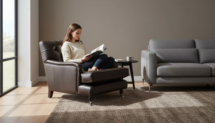 Návrhářské křeslo 1místné hnědé kůže textilní luxusní pohovka Chesterfield
