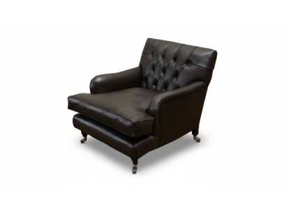 Návrhářské křeslo 1místné hnědé kůže textilní luxusní pohovka Chesterfield