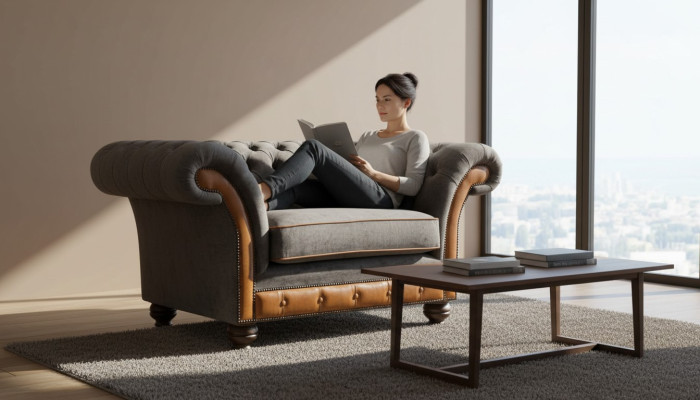 Chesterfield Design Sessel Couch Polster Textil Couchen Ohrensessel