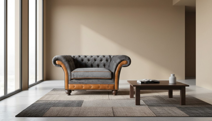 Chesterfield Design Sessel Couch Polster Textil Couchen Ohrensessel