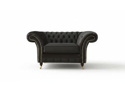 Chesterfield křeslo Lounge černá pohovka gauč moderní textilie nové