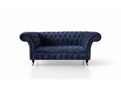 Chesterfield Design Sofa Couch 2 Sitzer Polster Blau Sofas Couchen Neu