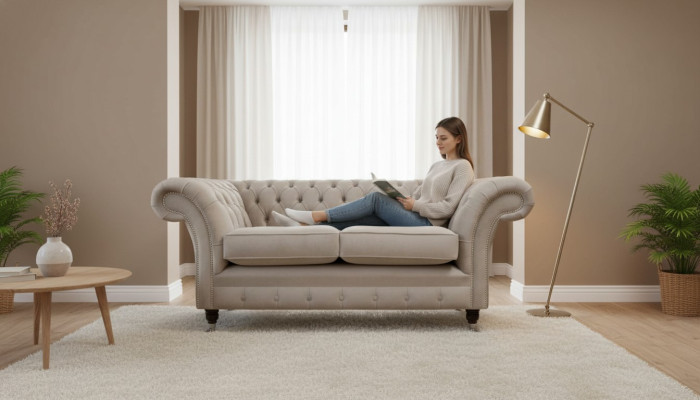 Chesterfield Textil Polster Sofa Design Luxus Couch Stoff Sofas 2 Sitzer