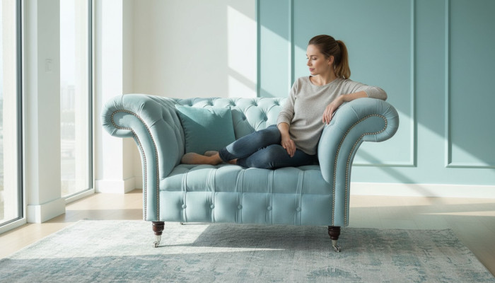 Chesterfield křeslo Tyrkysová potahová látka Sofa 1 osoba Design Tapestrie Nové