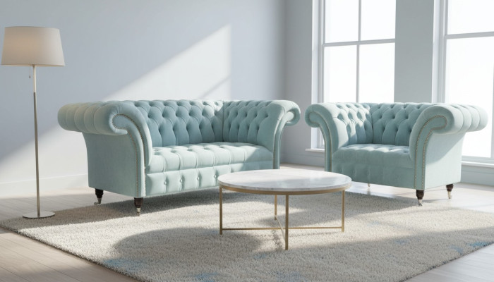 Chesterfield křeslo Tyrkysová potahová látka Sofa 1 osoba Design Tapestrie Nové