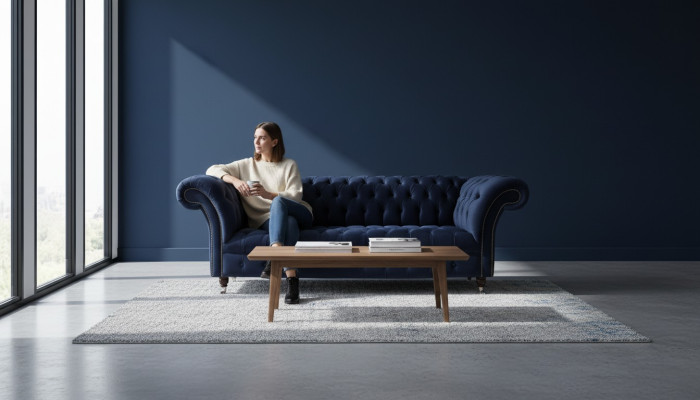 Luxus Sofa Dreisitzer Blau Stoff Textil Stil Couch Sofas Couchen Möbel